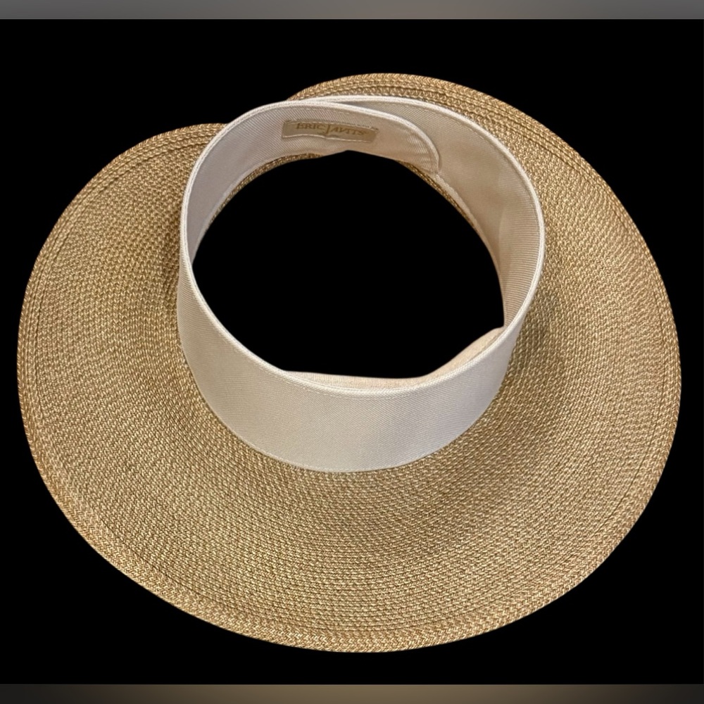 Eric Javits  Squishee HALO Tan and Cream Wide Brim Visor $325